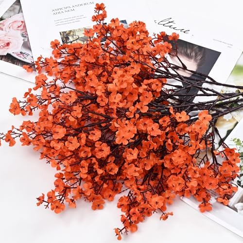 5 Pcs Fake Fall Flowers, Real Touch Babys Breath Artificial Flowers, Orange