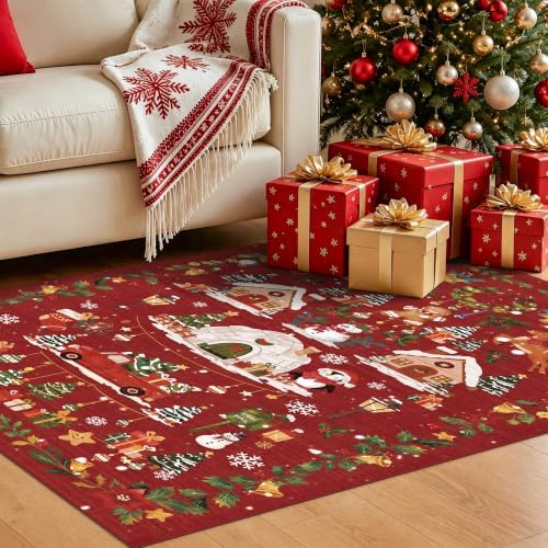2x3 Christmas Cute Area Rug : Non-Slip Washable Winter Holiday Indoor Doormat Soft Low Pile Decorative Floor Mat for