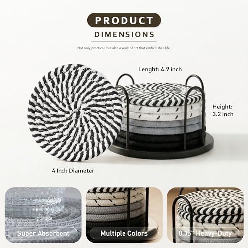 Lazebox Coasters Set of 8 for Drinks, 4 Inch Large Coasters for Coffee Table, Tabletop Protection for Hot & Cold