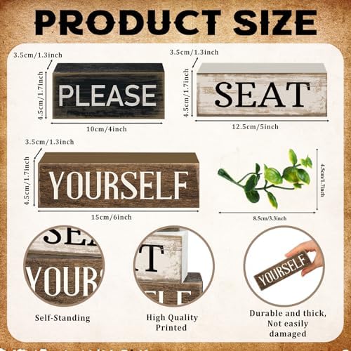Moucuny 4 Pcs Please Seat Yourself Sign Wooden Bathroom Farmhouse Decor
