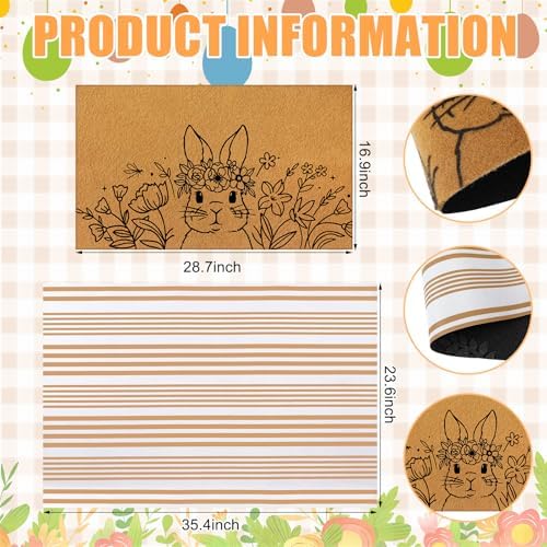 Tinideya 2 Pcs Easter Floral Bunny Layered Door Mat Set