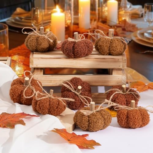 9 Pcs Fall Pumpkins Decorations for Home, Artificial Mini Fabric Pumpkins