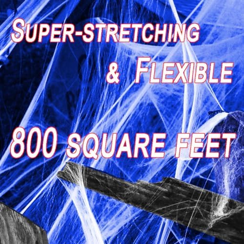 Ahuimeius 800 sqft Halloween Glow Spider Webs Indoor & Outdoor Spooky Spider Webbing with 37 Fake Spiders for Halloween Decorations,White with Blacklight Lamp