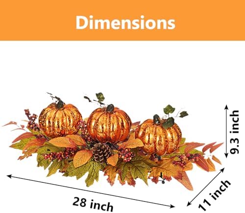 Fall Centerpieces for Table, Lighted LED Sparkle Pumpkins Battery Operated with Timer for Thanksgiving Autumn Harvest Dining Table Decorations 28’’ L