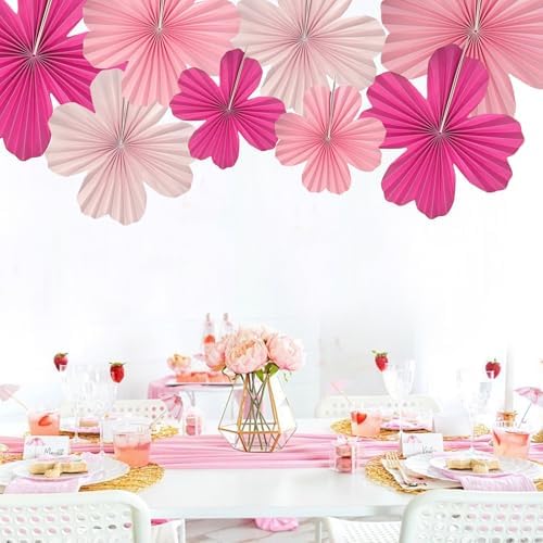 Pink Party Decorations Heart Shape Paper Flower Fans for Wall Hot Pink