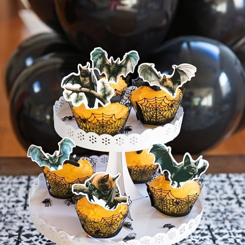 Gyufise 36Pcs Halloween Bat Cupcake Toppers Bat Cake Picks Halloween Horror Bat Cupcake Decors for Halloween Theme Baby Shower Party Cake Decoration Supplies