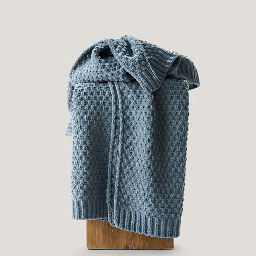 EVERGRACEHOME Chunky Chenille Knit Throw Blanket, 50 x 60, Stormy Blue