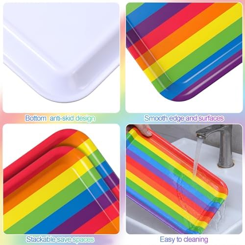 Vesici 3 Pcs Rainbow Serving Trays 13 x 10 Inch Colorful Melamine Platters Rainbow Reusable Rectangular Serving Dishes for Summer Birthday Baby Shower LGBTQ+ Pride Month Party Food Snack Dessert Candy