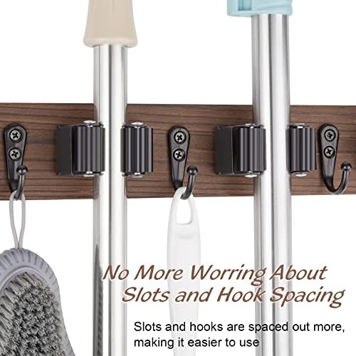 OUTNILI 2 Pack Mop Broom Holder Wall Mount - Wood Broom Mop Hanger - Wall Mounted Garden Tool Rack Organizer for Closet