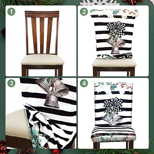 Preboun Christmas Chair Covers Set of 6 Christmas Dining Protector Xmas Tree Truck Bell Slipcovers Removable Washable for Dining Hotel Party Wedding