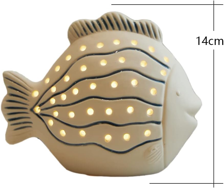 Fish Statue Figurine LED Ocean Decor Modern Sculpture Home Gift / Stripe / 5.5 Inch