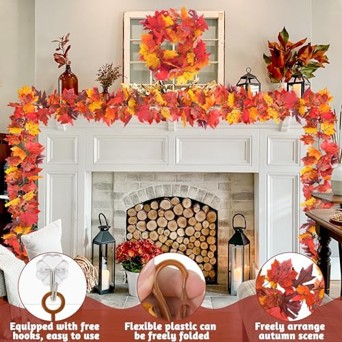 2Pack 11.8FT Fall Garland, Fall Mantle Garland for Indoor Outdoor Autumn
