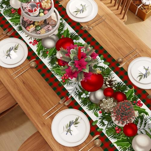 Jiudungs Christmas Table Runner, Xmas Holiday Decorations for Home Decor