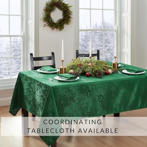 Poinsettia Elegance Jacquard Holiday Napkins, Set of 4, Green - 17" W x 17" L