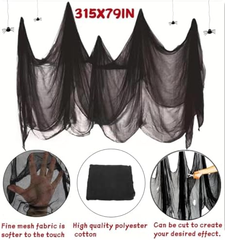 Niurui Halloween Black Creepy Cloth 315 x 79 inch Spooky Halloween Decoration for Haunted Houses Outdoor Party Supplies