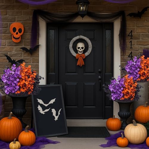 Uieke 6 Pcs Halloween Artificial Baby's Breath Flowers, Black & Purple & Orange Faux Gypsophila Flowers, Real Touch Silk Flowers for Cemetery Decor, Haunted House Party, Spooky Centerpieces