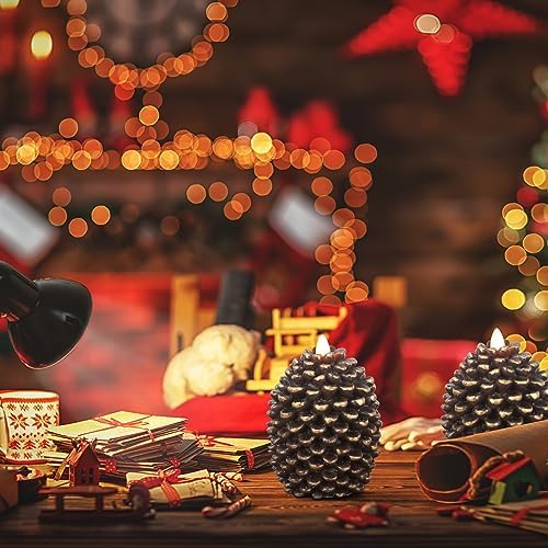 Christmas Pine Cones Flameless Candle Battery Operated with Timer Brown