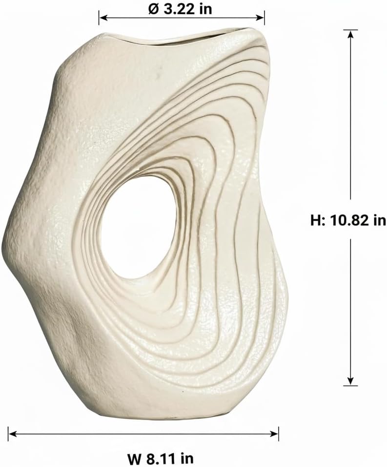 Ceramic Vase / Modern Boho Vases for Pampas Grass / White / 11 Inch