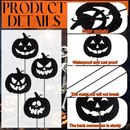 Chunful 4pcs Halloween Decorative Garden Stakes Jack O Pumpkin Garden Stake