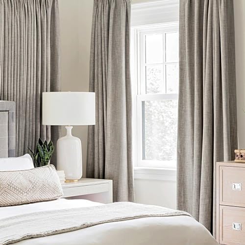 MIULEE 100% Blackout Linen Curtains for Bedroom 42x90 Inches Warm Taupe