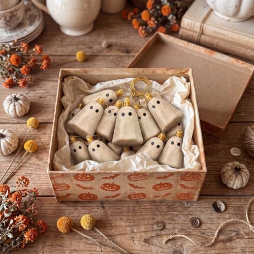 Tigeen 12 Pcs Farmhouse Halloween Tree Ornaments Neutral Ghost Ornaments for Tree Cute Plastic Halloween Hanging Decoration Decorative Mini Ghost for Home Party Supplies