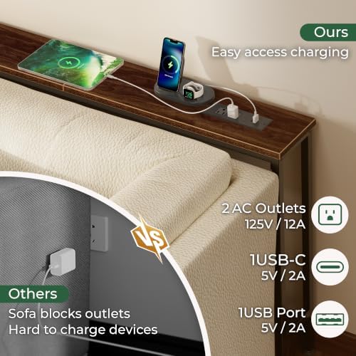 SUPERJARE 110.2 inch Narrow Behind Couch Table with Charging Stations
