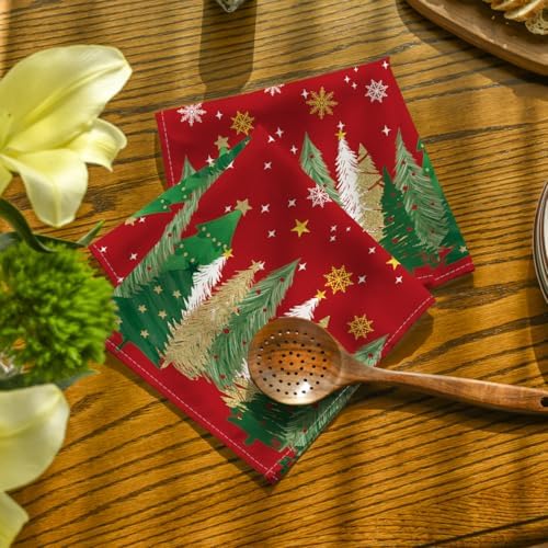 Horaldaily Christmas Cloth Napkins, Pine Tree Stars, Red, Set of 8
