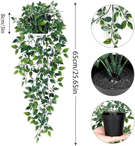 Waipfaru 2Pcs Fake Hanging Plants with Pot Eucalyptus Leaves Fake Vines