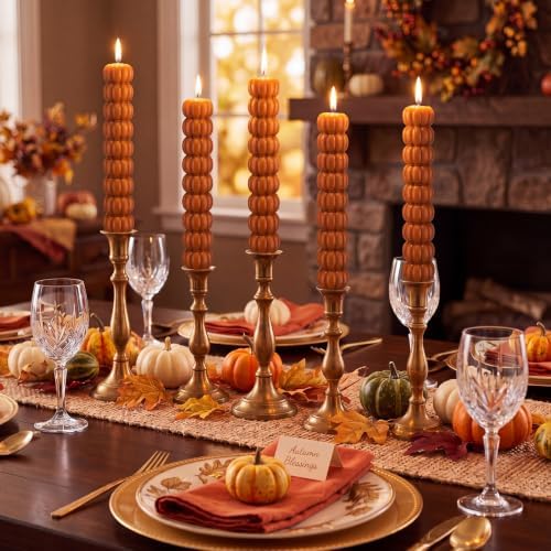 Conelist 5 Pcs Pumpkin Taper Candles Autumn Halloween Gifts, Warm Brown