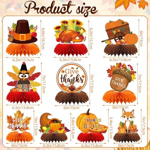 10 Pcs Thanksgiving Honeycomb Centerpieces, Fall Table Decorations