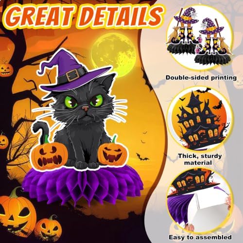 12Pcs Halloween Party Decorations Halloween Honeycomb Centerpieces for Table Double Side Spooky Witches Pumpkins Ghosts Table Centerpieces for Halloween Party Home Indoor Office Supplies Decorations