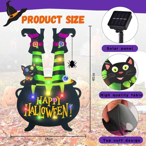Halloween Lighted Garden Flag, Witch Feet Yard Decor, 28x40 In