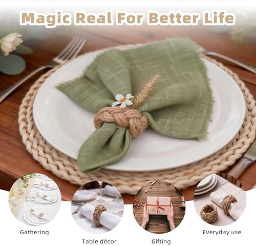 Woven Napkin Rings Set of 12, Natural Cotton Yute Napkin Holder Brown