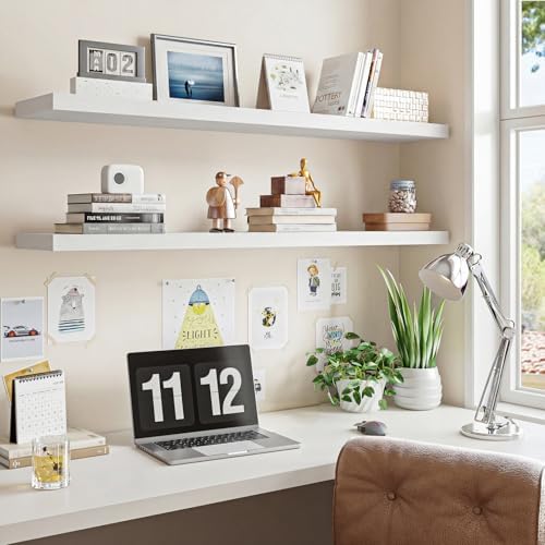 Fixwal Floating Wall Shelves for Decor (White, Set of 2, 47.2Inch)