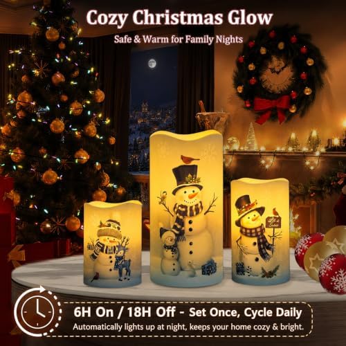 Blue Snowman Christmas Battery Operated Flameless Flickering LED Candles