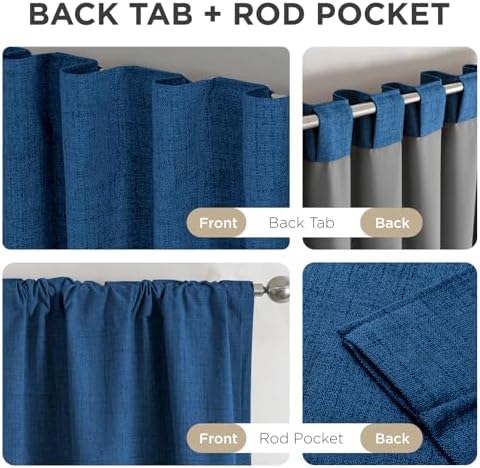 Joydeco Linen Blackout Curtains for Bedroom - 100% Light Blocking 1 Panels, Navy Blue Drapes 100" W x 90" L, Thermal