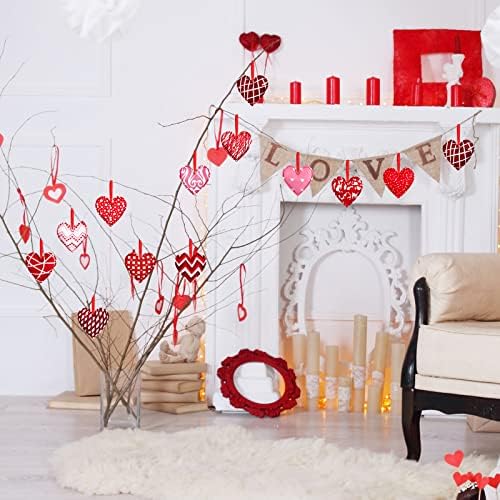 Breling 12 Pcs Valentines Felt Heart Ornaments, 3.15 in Red Hanging Decor