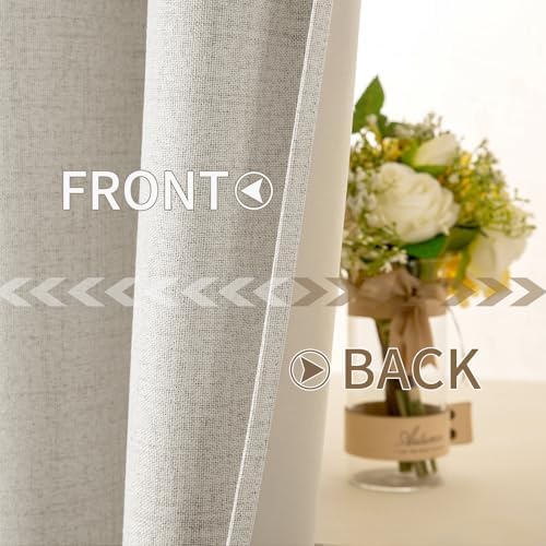 MIULEE 100% Blackout Linen Curtains for Bedroom 52x90 Inches Linen Beige