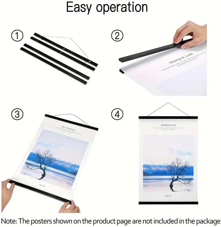 Black Wood Magnetic Poster Hanger 24in Fits 24x18 24x32 24x36 | Magnetic picture frame for fast poster swap. Fits