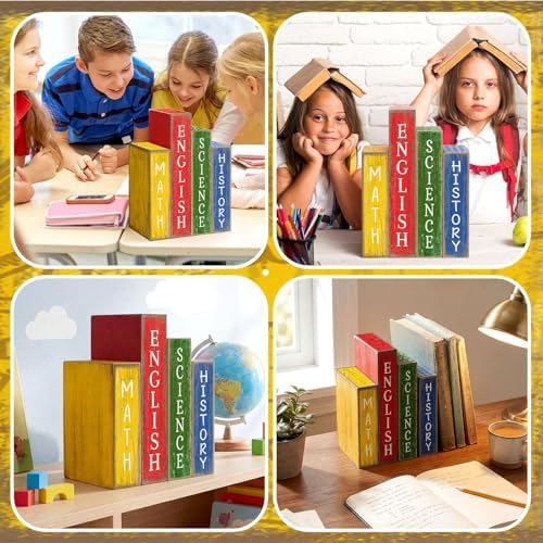 Lineshading 4 Pcs Back To School Table Decorations Subject Wooden Book