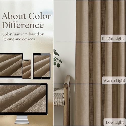 Light Filtering Flax Linen Pleat Living Room Curtains Latte 108 Inch Length