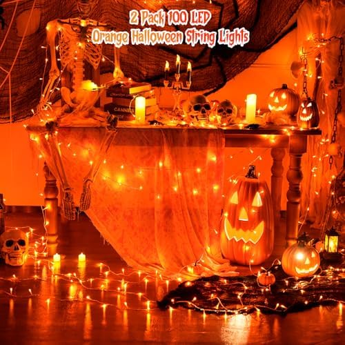 JMEXSUSS 2 Pack Orange Halloween Lights Indoor, Total 200 LED 66FT