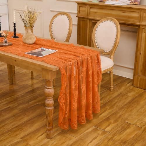 Orange Fall Lace Tablecloth, Vintage 55”x40” Rectangular Table Cloth