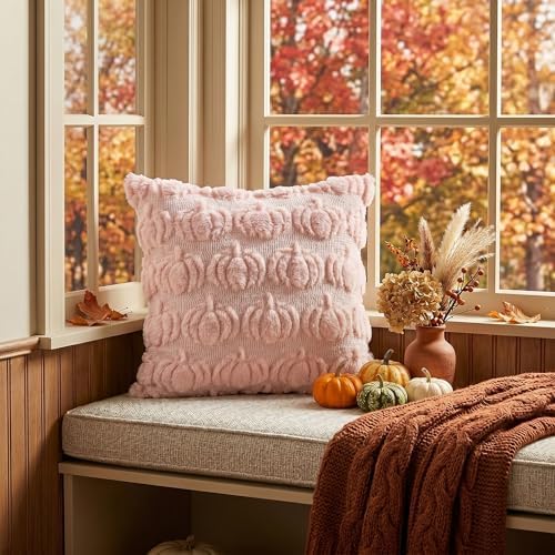 AVOIN colorlife Pink Fall Pumpkin Throw Pillow Covers 16x16 Inch