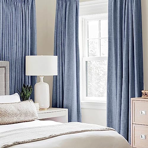 MIULEE 100% Blackout Linen Curtains for Bedroom 52x90 Inches Stone Blue