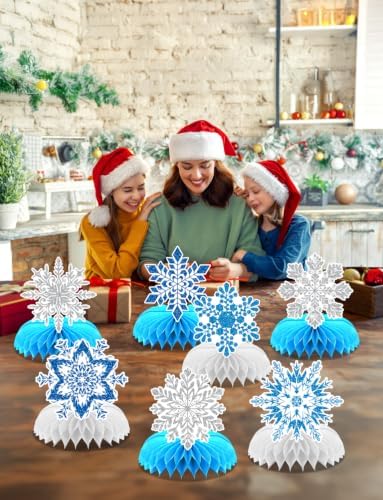 Winter Wonderland Decorations, 9Pcs Snowflake Honeycomb Table Centerpieces in Blue and White, Snowflake Table Decorations for Christmas Party, Baby Shower, Birthday, Holiday Events