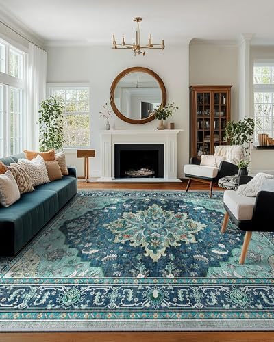 RELEANY Washable Area Rug, Large 10'x14', Teal