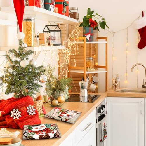 Bencailor 6 Pcs Christmas Kitchen Towel, Gray, Santa Claus