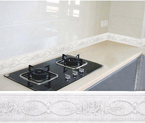 Creation Core Waterproof Wallpaper Border 3D Pattern Wall Decor Removable / Rose White / 4.2 x 196.8