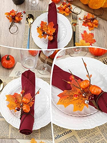 Patelai 12 Pcs Fall Napkin Rings Maple Leaf Pumpkin Napkin Holder